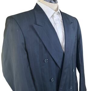 Dario di Napoli Men 42R Double Breasted Navy pin stripes Virgin wool